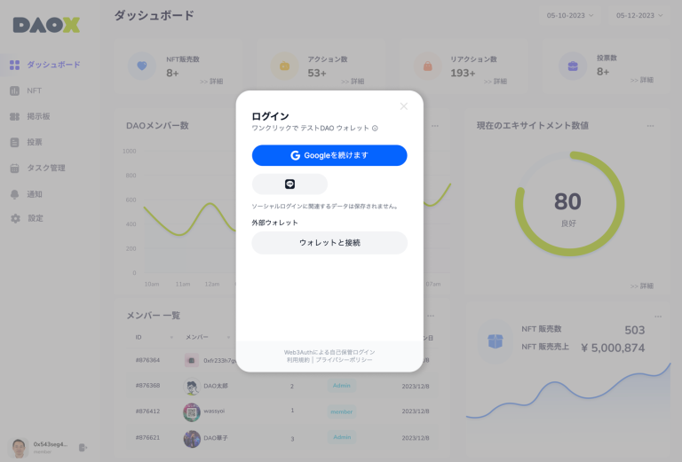 NFT購入時にDAOXが自動でSNSアカウントを通して個人ウォレットを生成